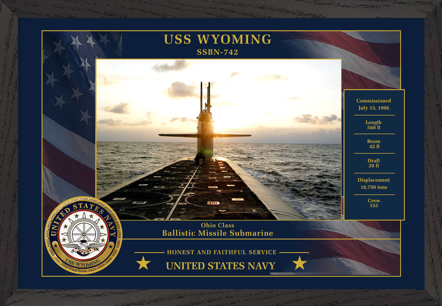 USS Wyoming SSBN-742 Framed Patriotic Photo