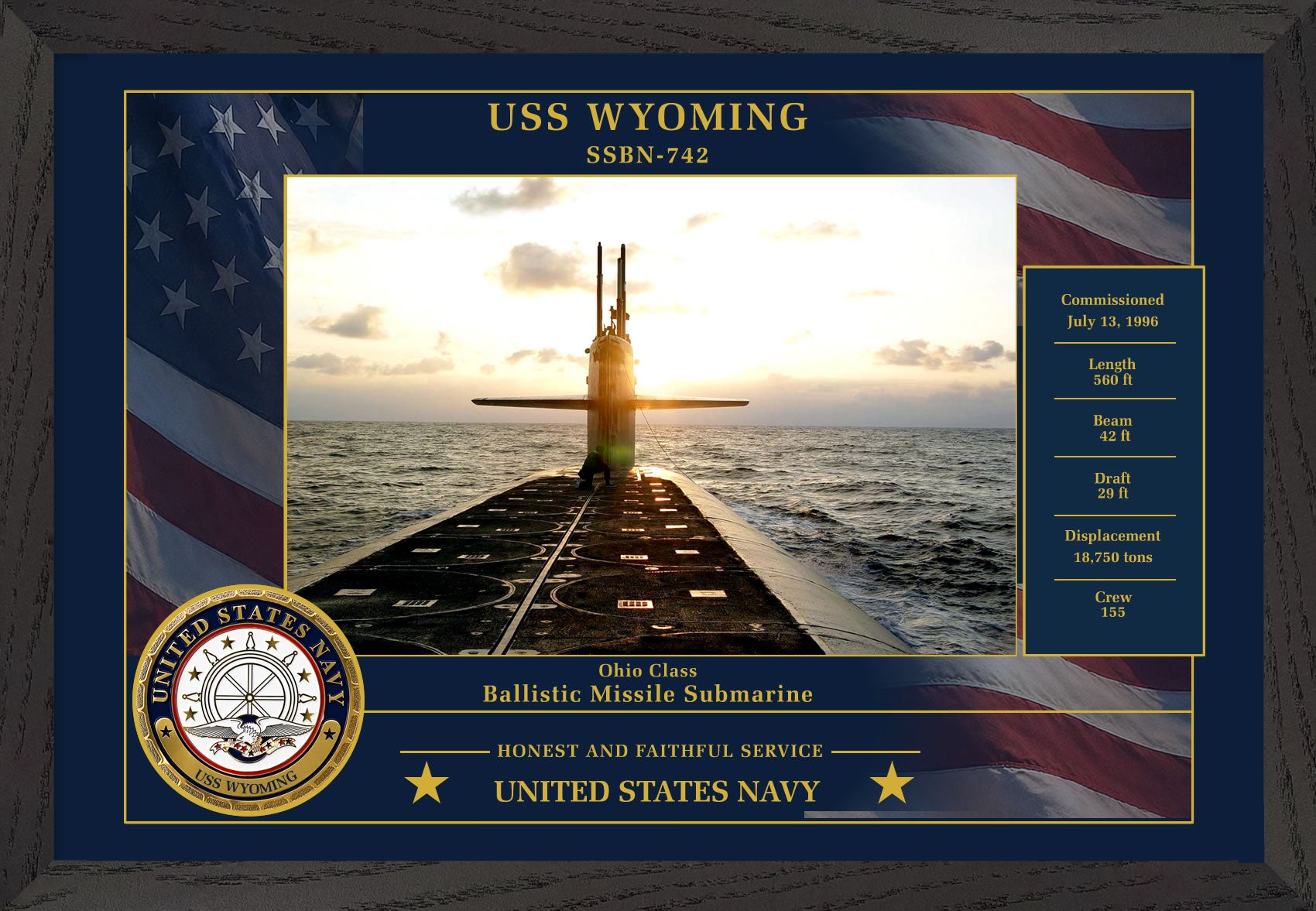 USS Wyoming SSBN-742 Framed Patriotic Photo