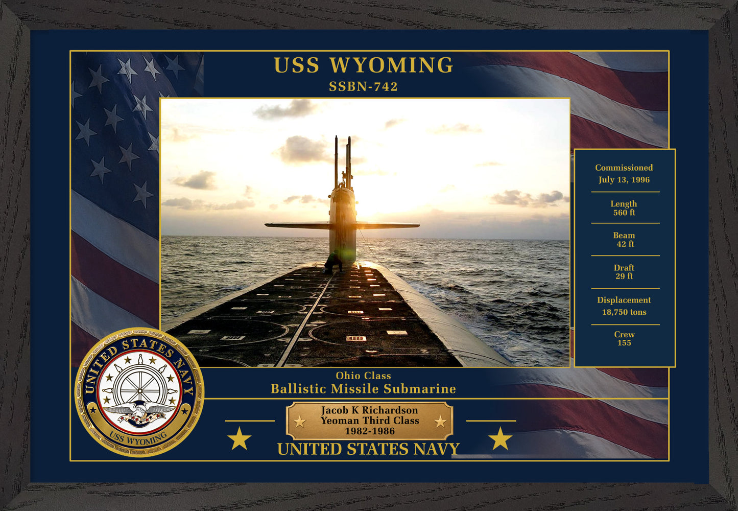 USS Wyoming SSBN-742 Framed Patriotic Photo