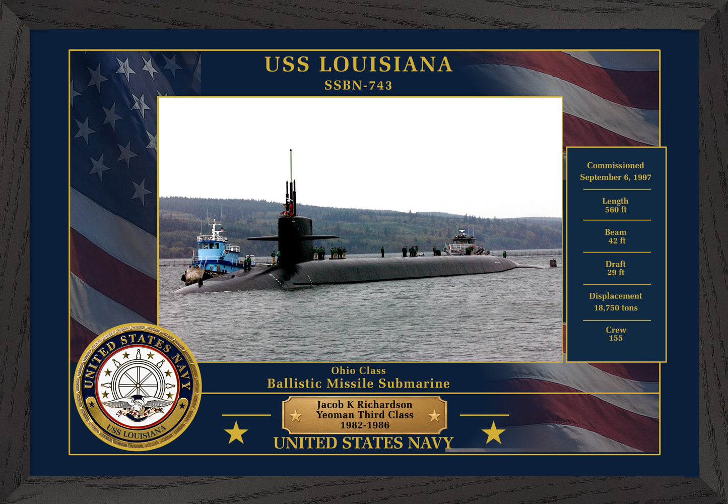 USS Louisiana SSBN-743 Framed Patriotic Photo
