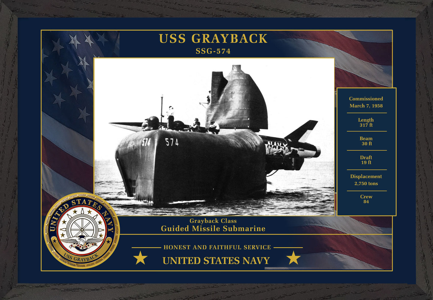 USS Grayback SSG-574 Framed Patriotic Photo