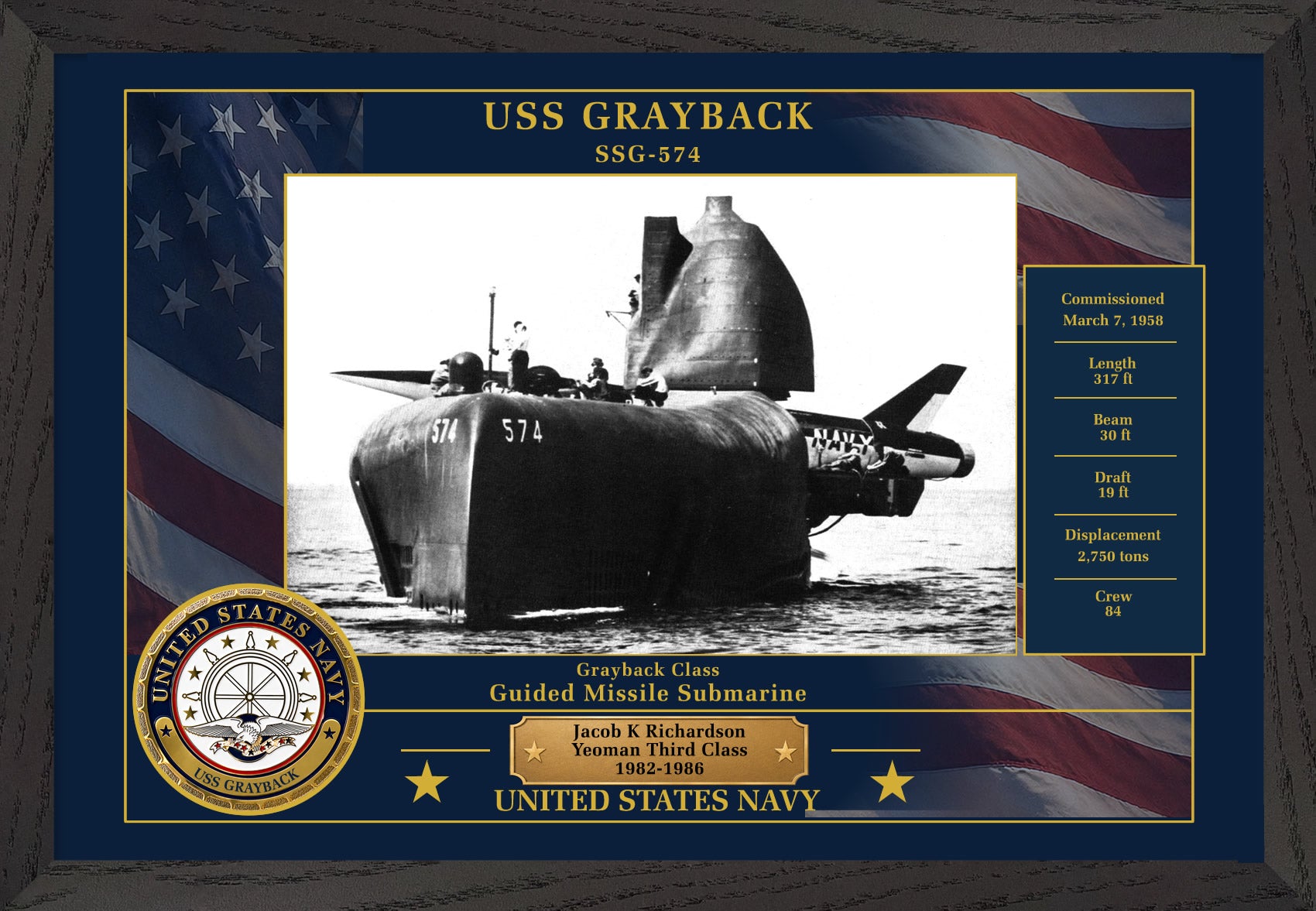 USS Grayback SSG-574 Framed Patriotic Photo