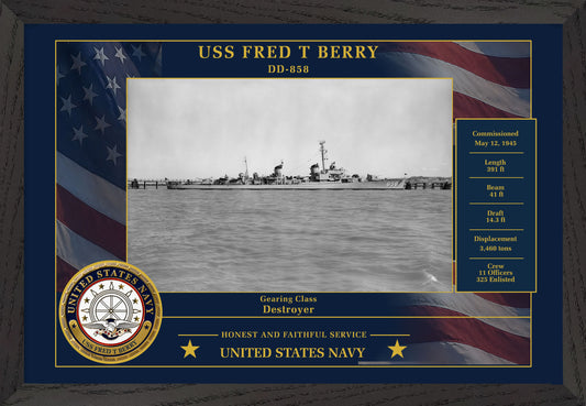 USS Fred T Berry DD-858 Framed Patriotic Photo