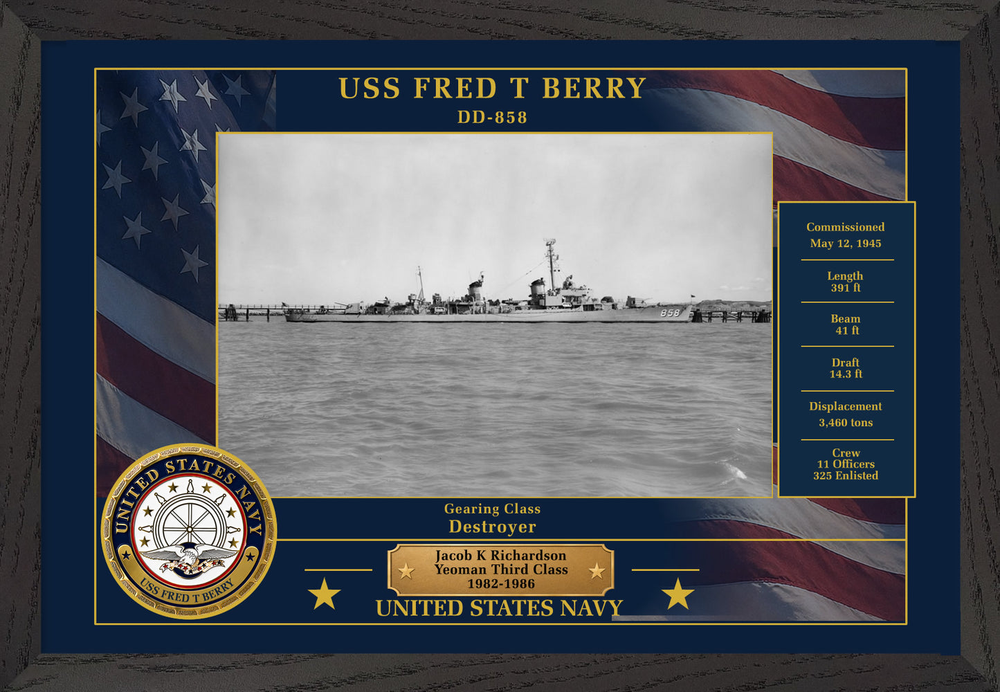 USS Fred T Berry DD-858 Framed Patriotic Photo