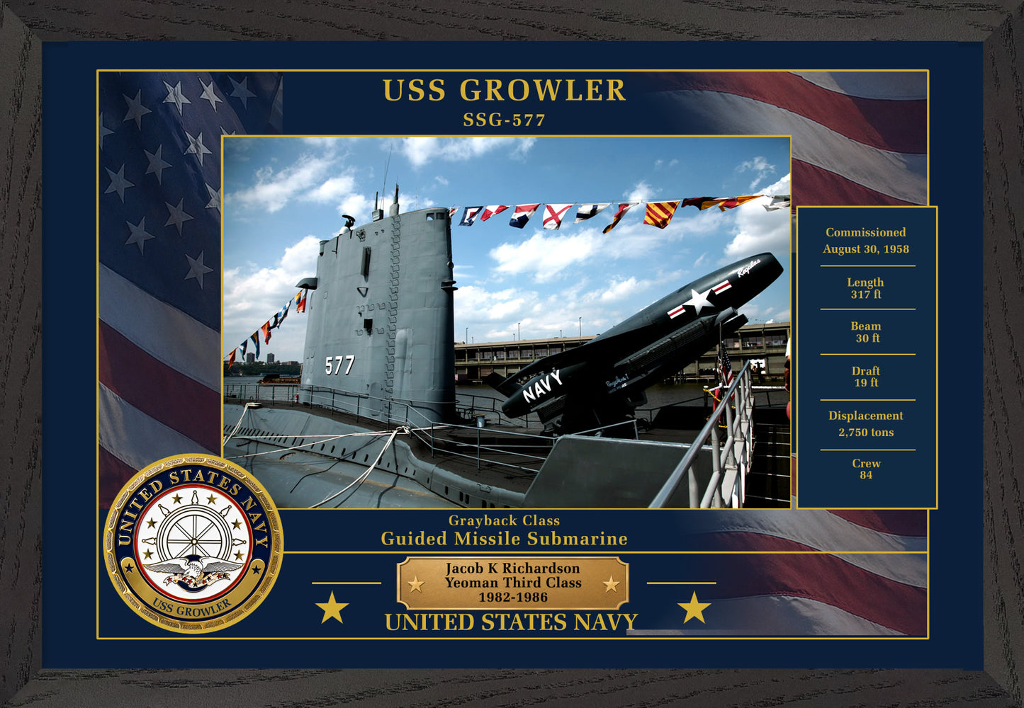 USS Growler SSG-577 Framed Patriotic Photo