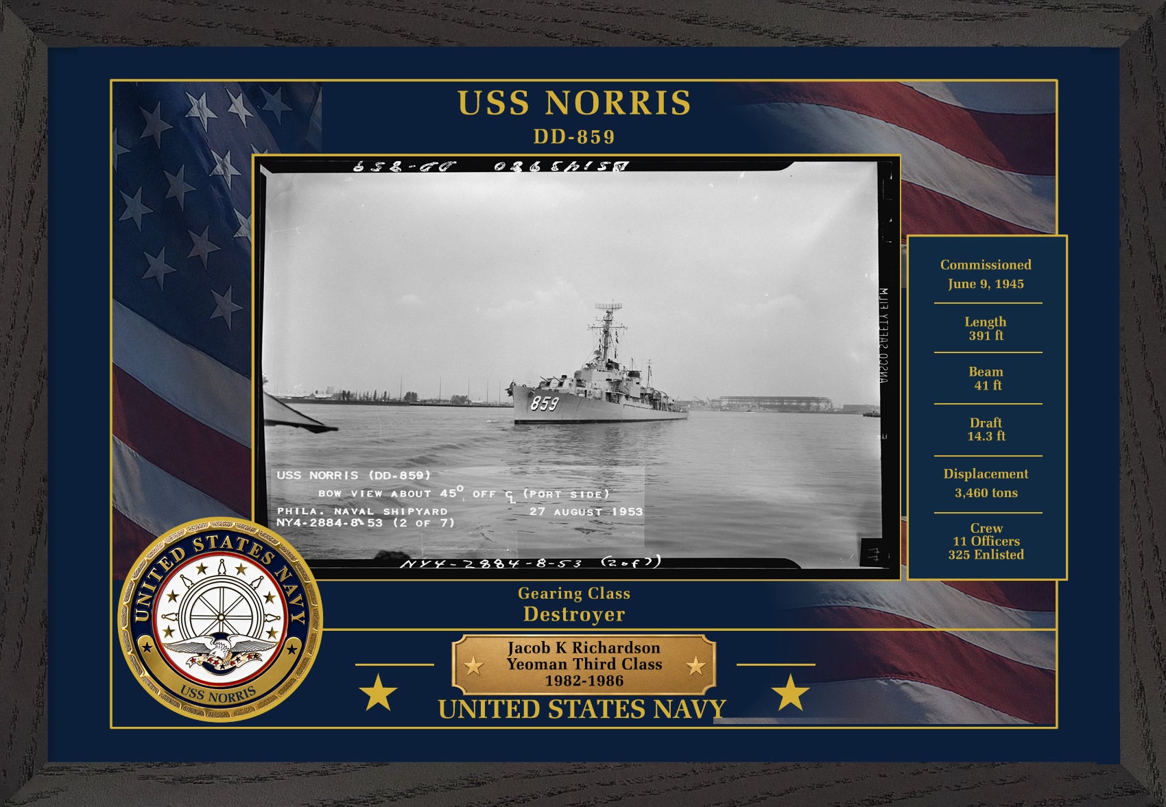 USS Norris DD-859 Framed Patriotic Photo