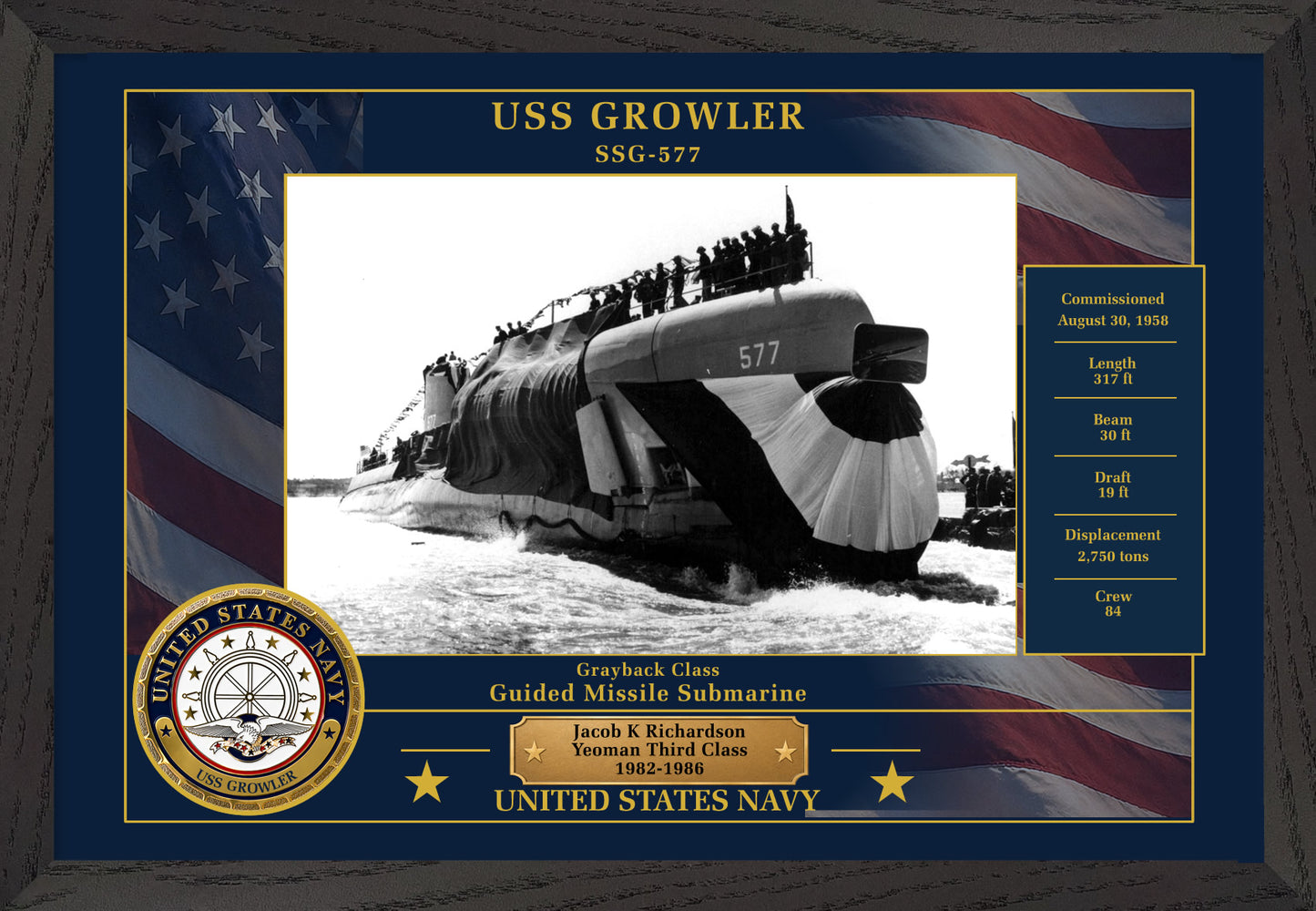 USS Growler SSG-577 Framed Patriotic Photo