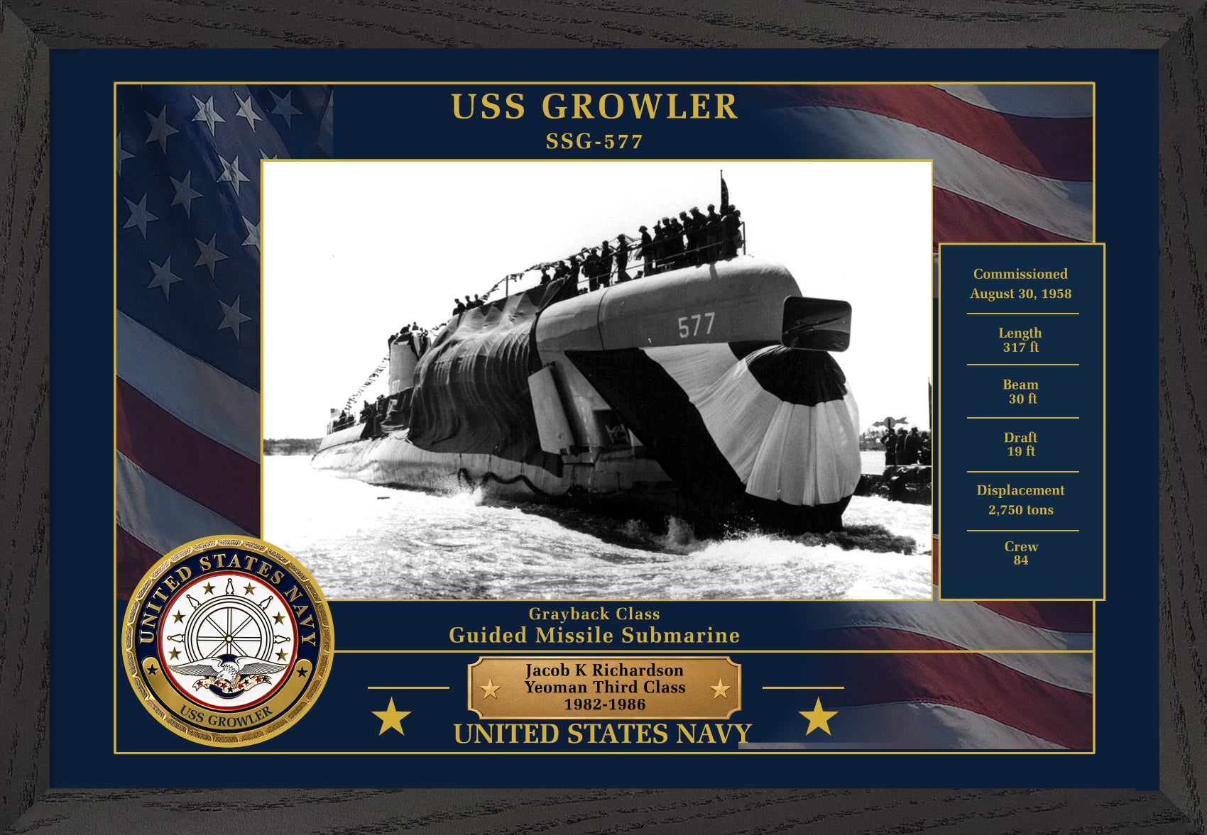 USS Growler SSG-577 Framed Patriotic Photo