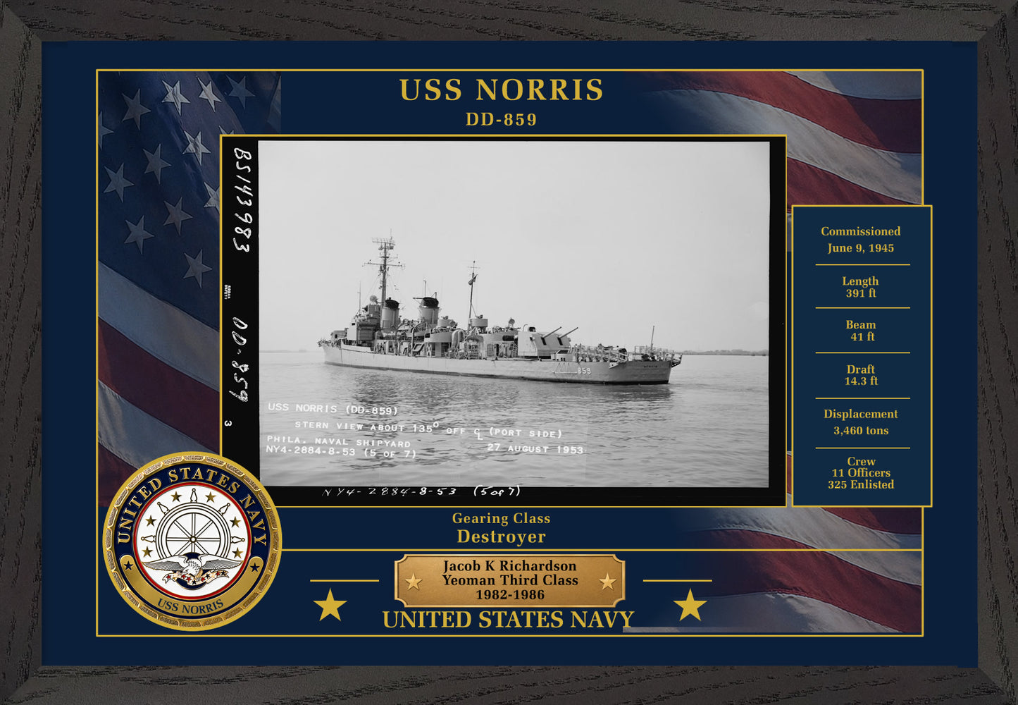 USS Norris DD-859 Framed Patriotic Photo