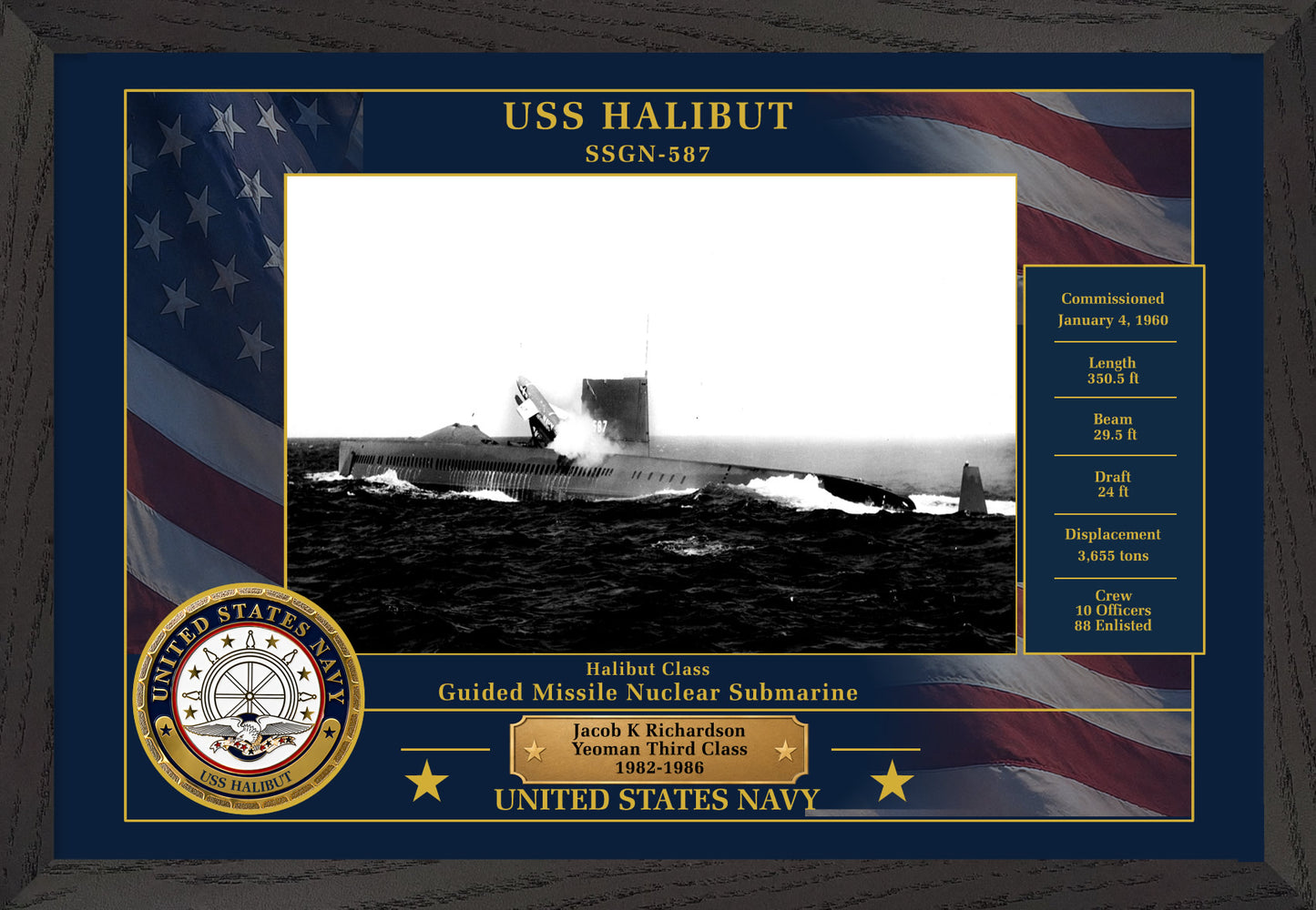 USS Halibut SSGN-587 Framed Patriotic Photo
