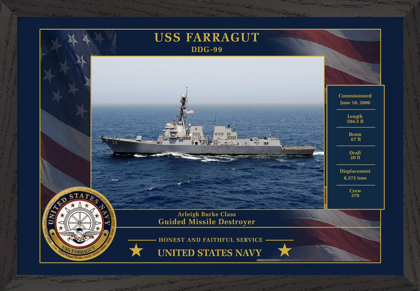 USS Farragut DDG-99 Framed Patriotic Photo