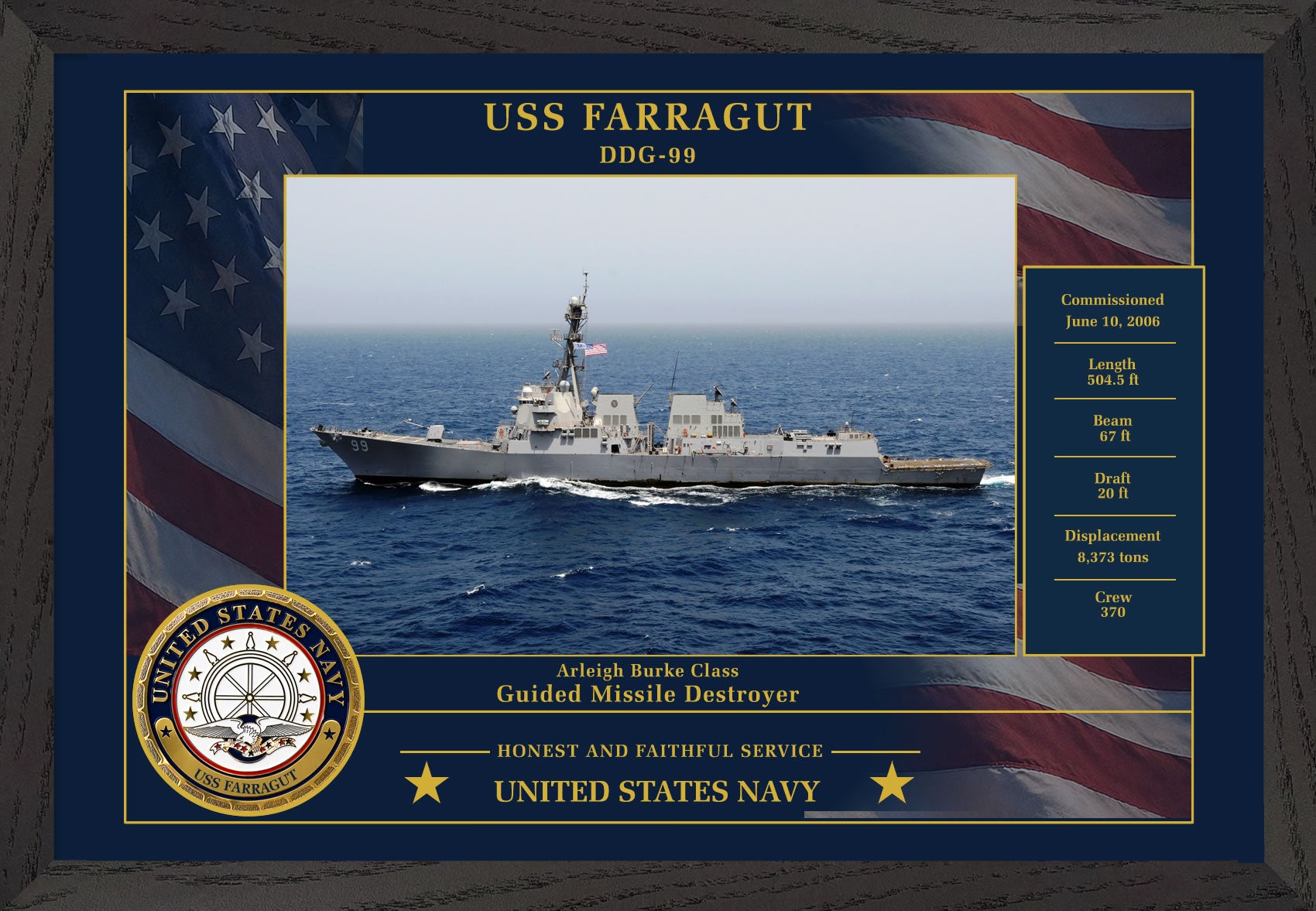 USS Farragut DDG-99 Framed Patriotic Photo