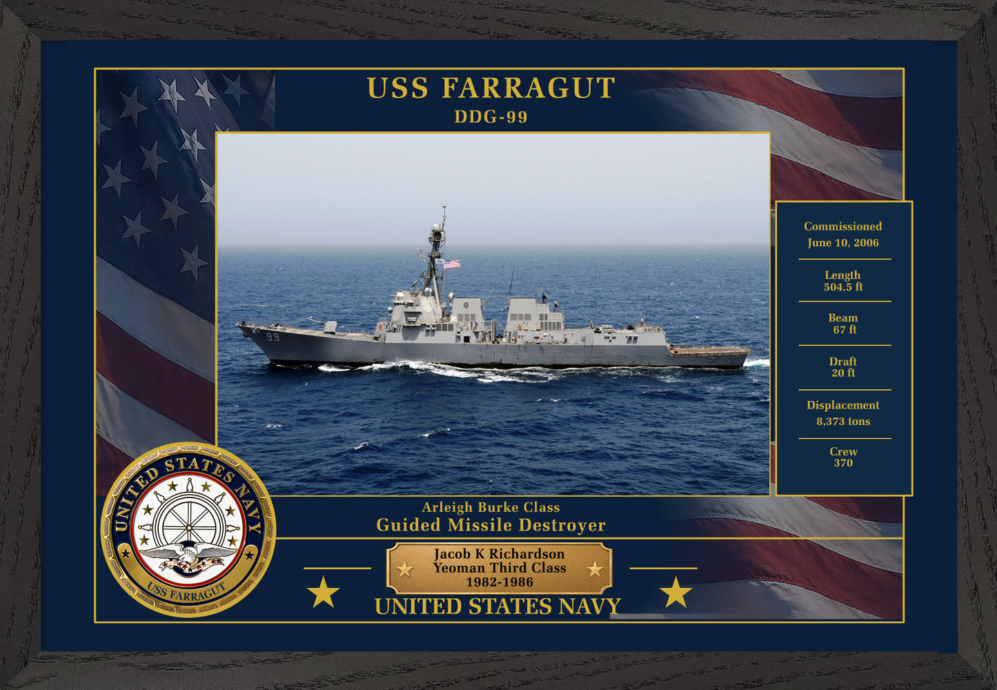 USS Farragut DDG-99 Framed Patriotic Photo