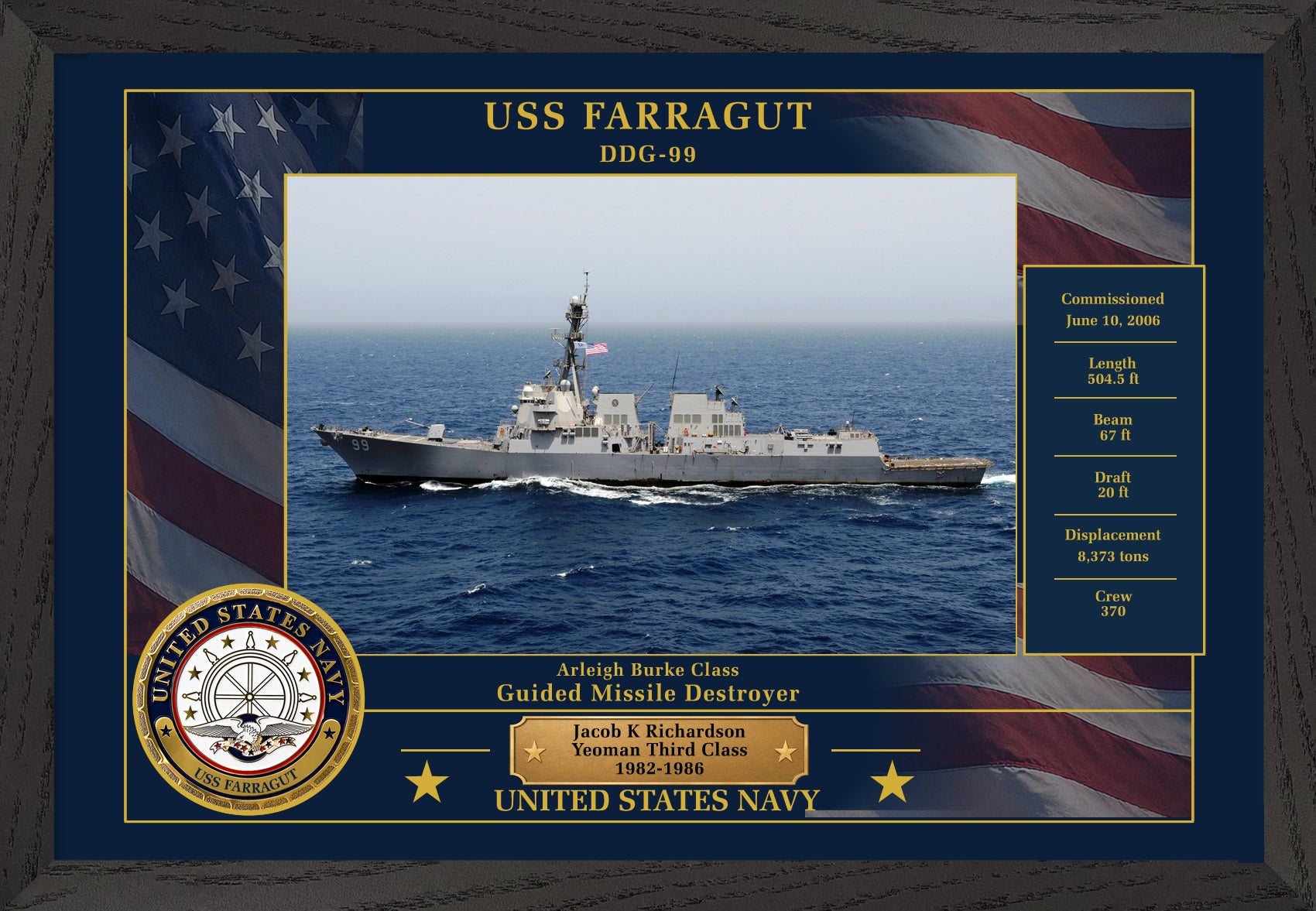 USS Farragut DDG-99 Framed Patriotic Photo