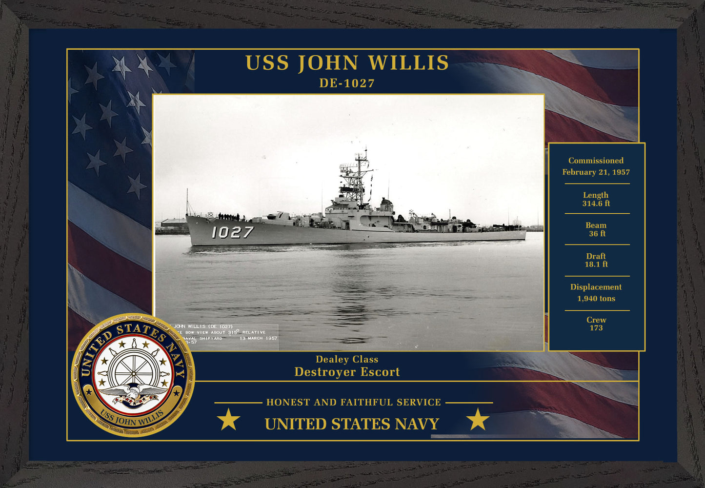 USS John Willis DE-1027 Framed Patriotic Photo
