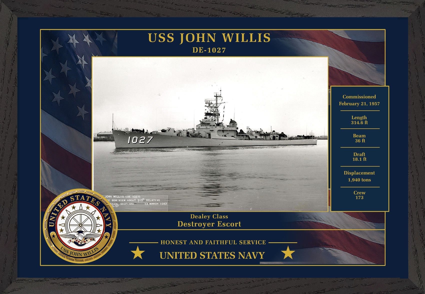 USS John Willis DE-1027 Framed Patriotic Photo