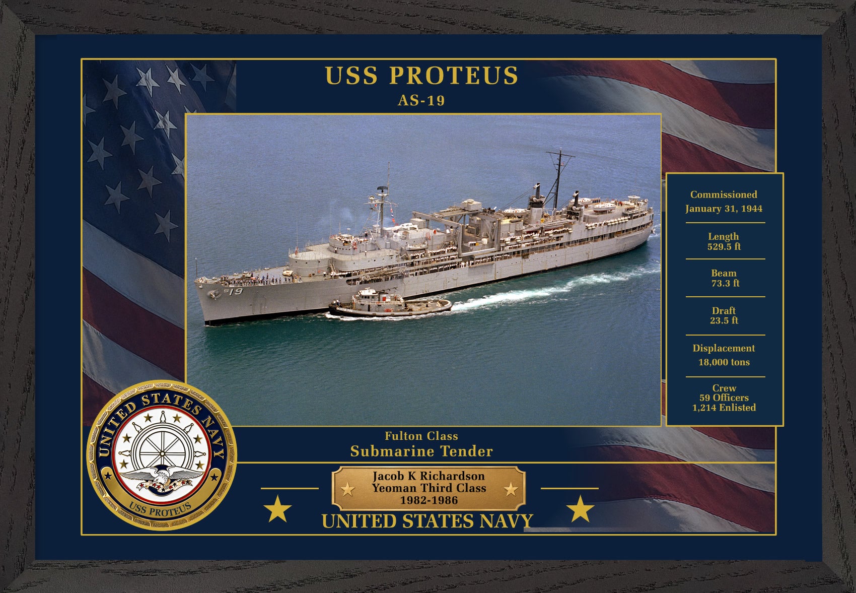 USS Proteus AS-19 Framed Patriotic Photo