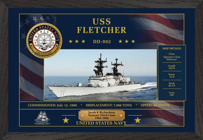 USS Fletcher DD-992 Framed Patriotic Art