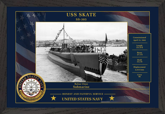 USS Skate SS-305 Framed Patriotic Photo