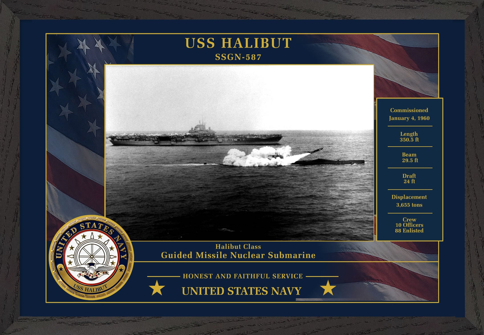 USS Halibut SSGN-587 Framed Patriotic Photo