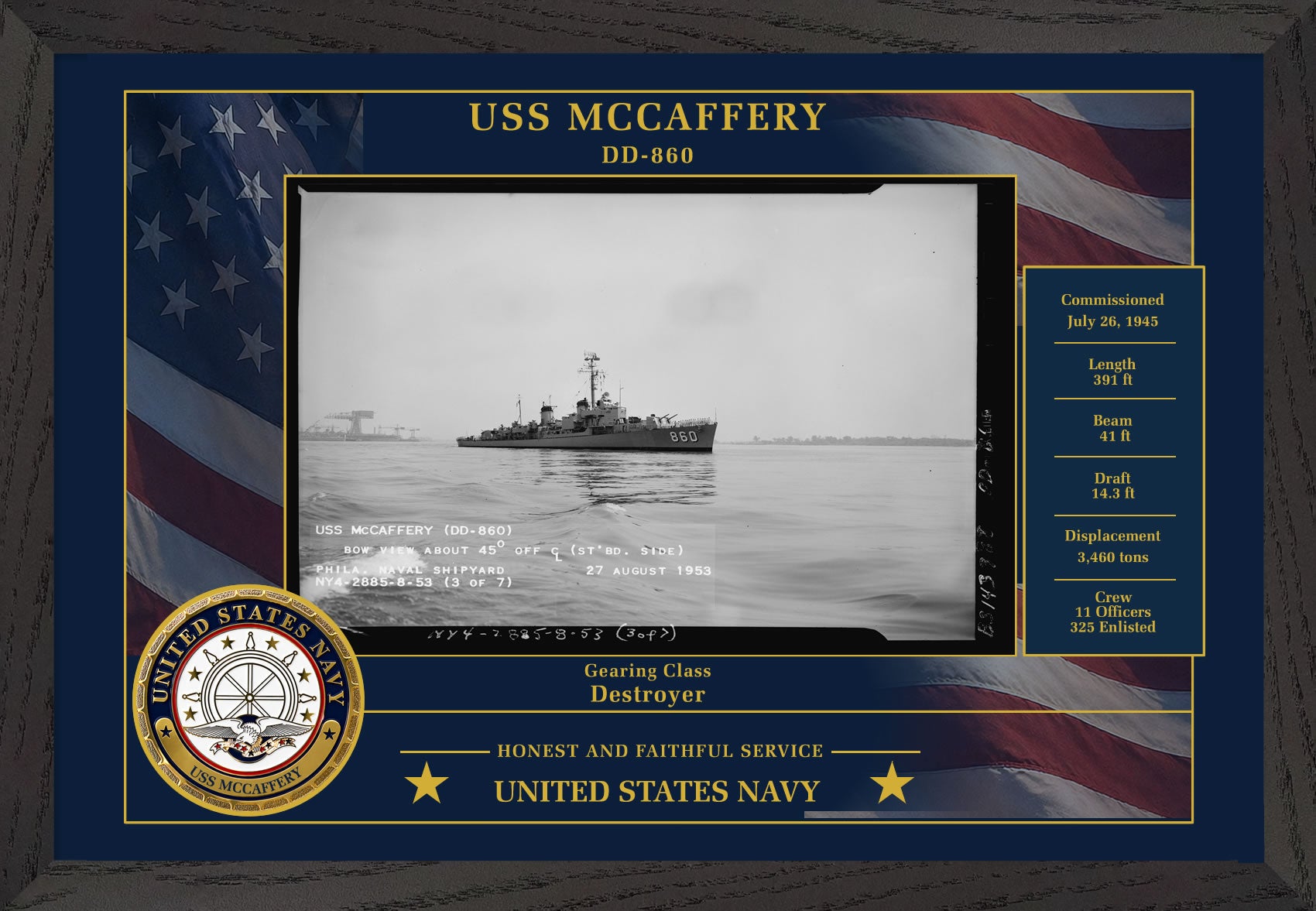 USS Mccaffery DD-860 Framed Patriotic Photo