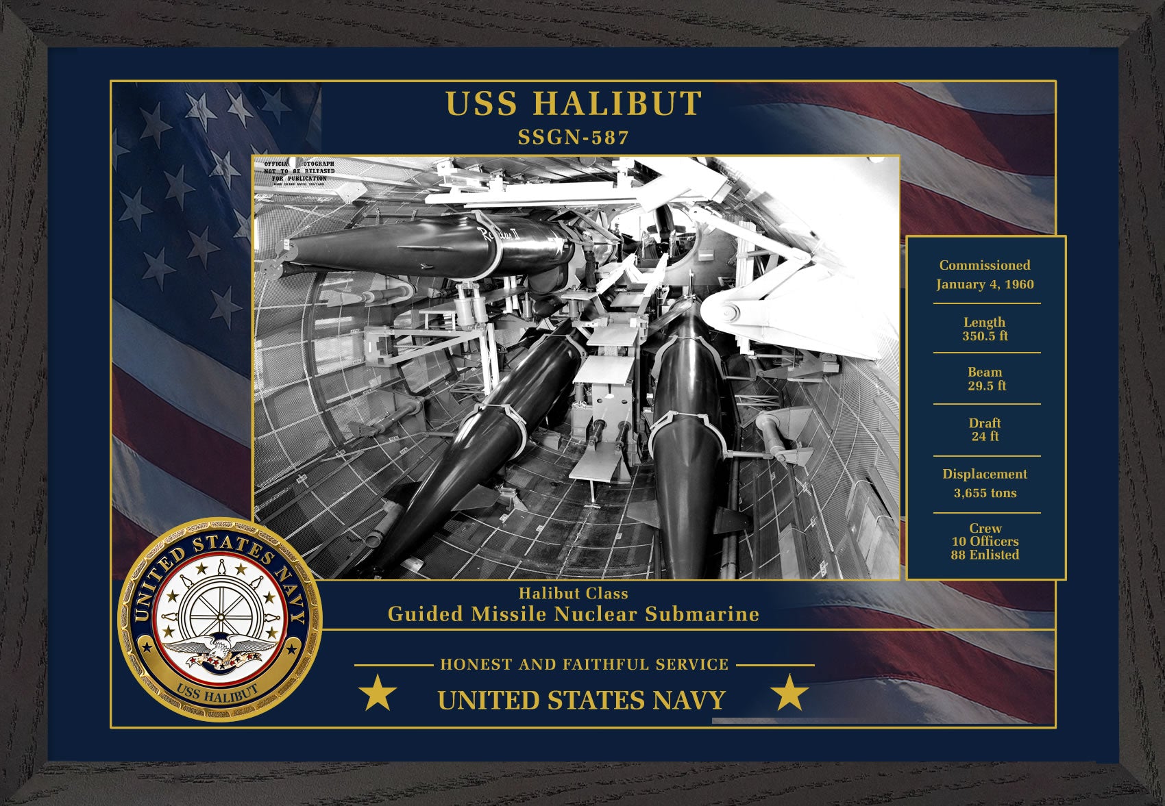 USS Halibut SSGN-587 Framed Patriotic Photo