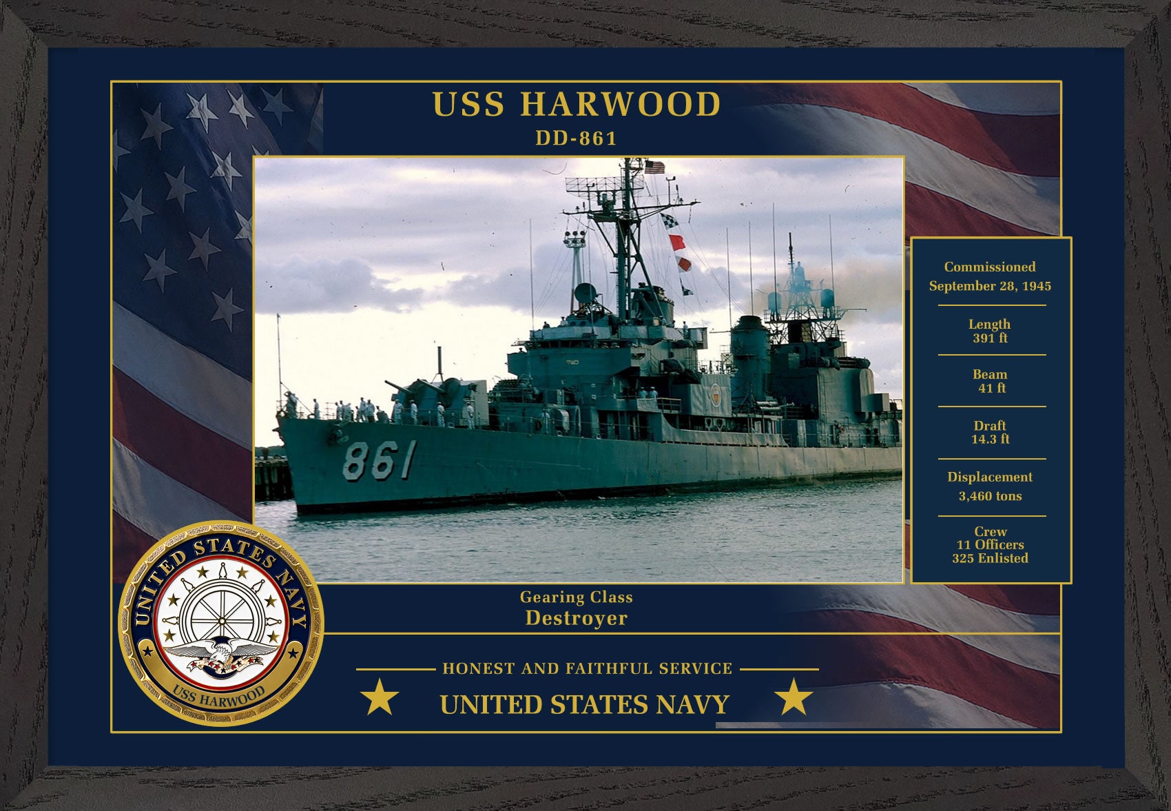 USS Harwood DD-861 Framed Patriotic Photo
