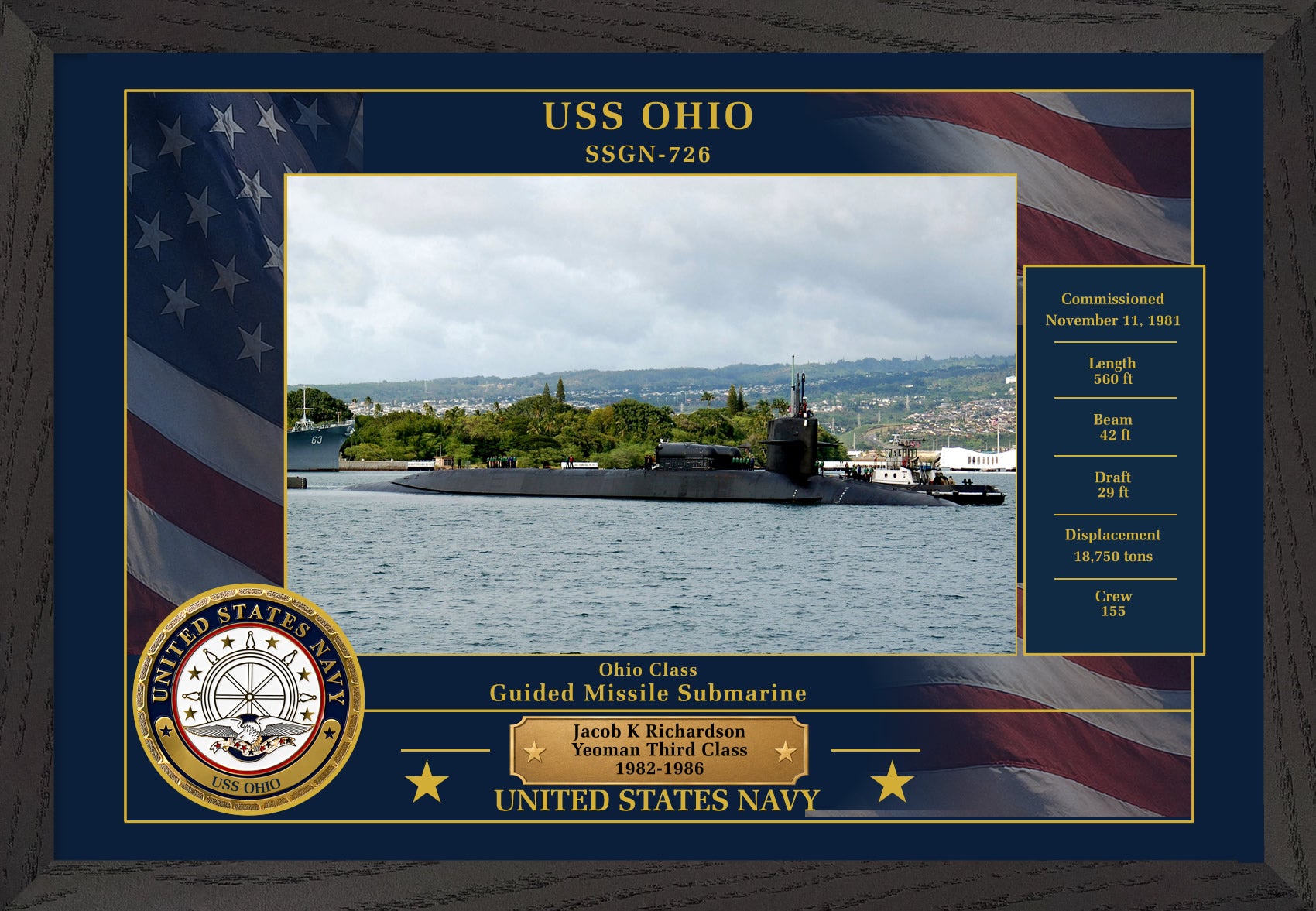 USS Ohio SSGN-726 Framed Patriotic Photo