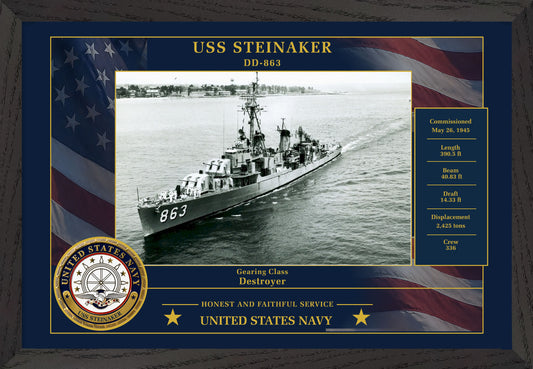 USS Steinaker DD-863 Framed Patriotic Photo