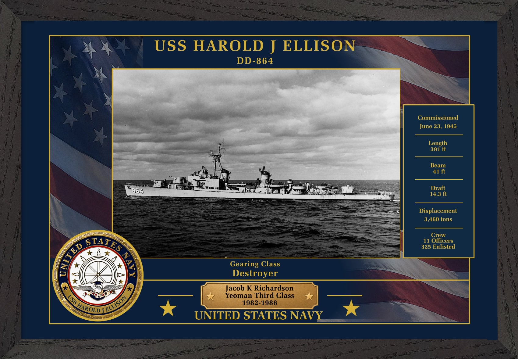 USS Harold J Ellison DD-864 Framed Patriotic Photo