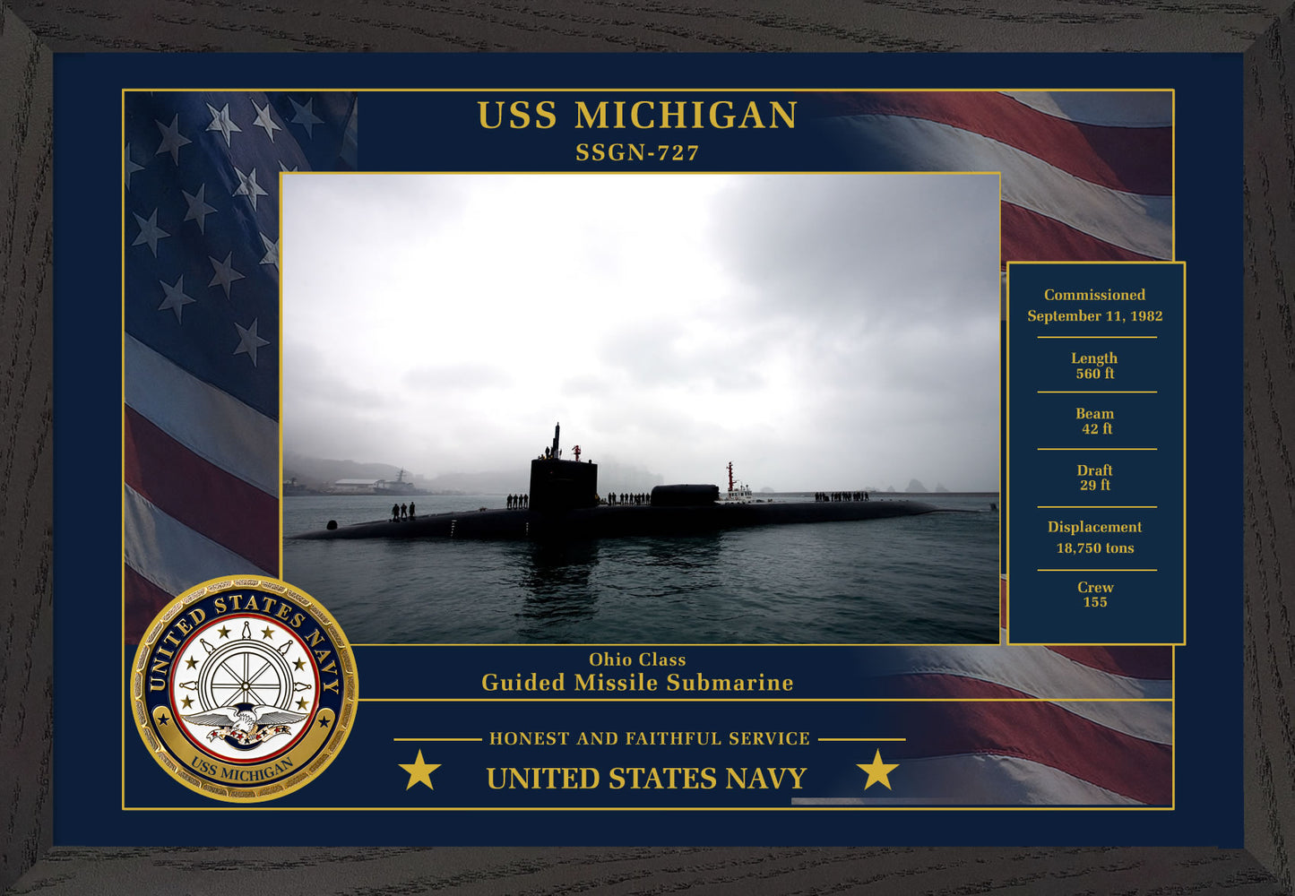 USS Michigan SSGN-727 Framed Patriotic Photo