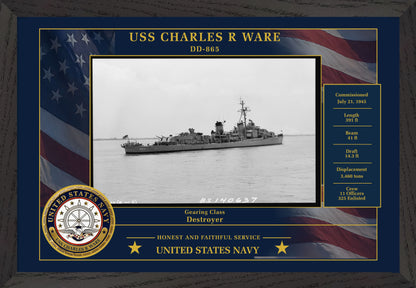USS Charles R Ware DD-865 Framed Patriotic Photo