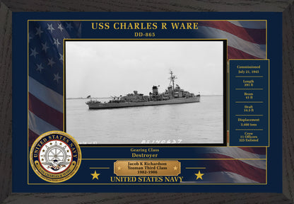 USS Charles R Ware DD-865 Framed Patriotic Photo