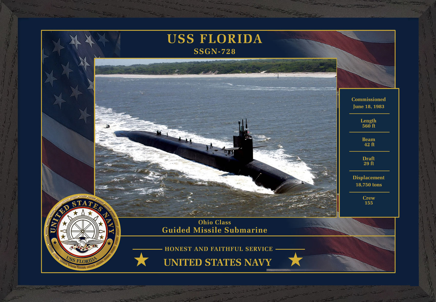 USS Florida SSGN-728 Framed Patriotic Photo
