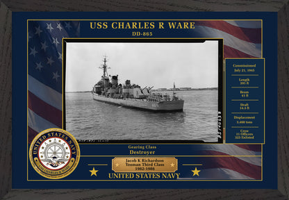 USS Charles R Ware DD-865 Framed Patriotic Photo
