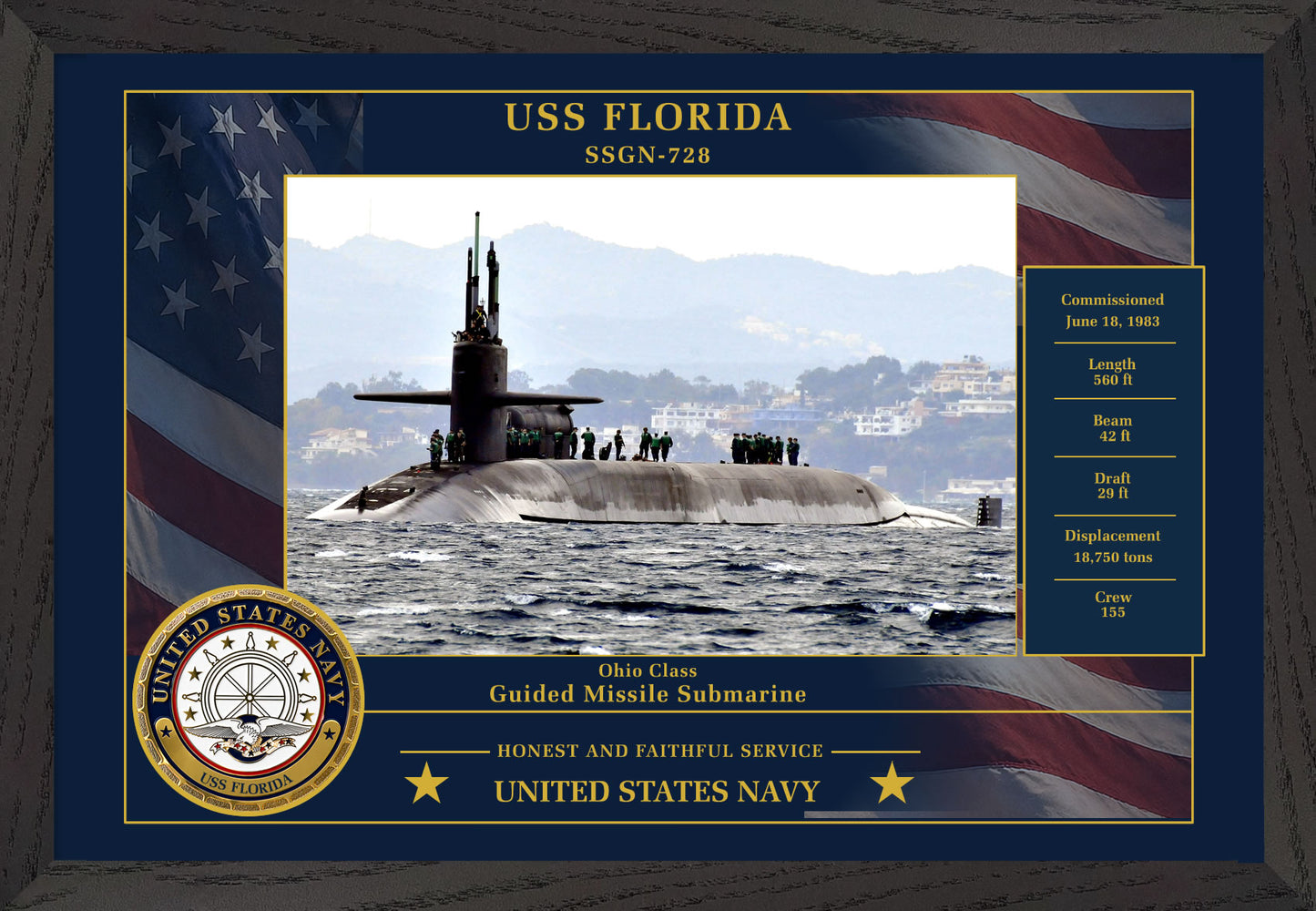 USS Florida SSGN-728 Framed Patriotic Photo