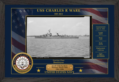 USS Charles R Ware DD-865 Framed Patriotic Photo