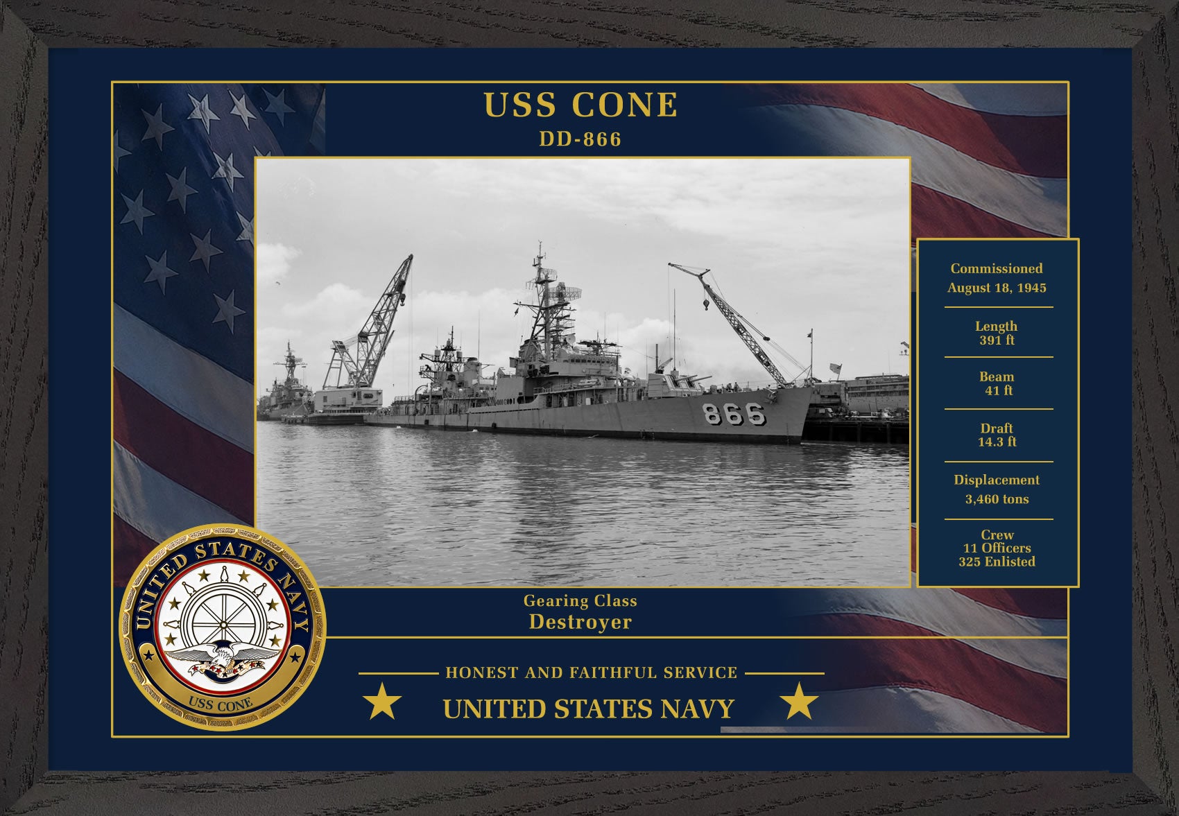 USS Cone DD-866 Framed Patriotic Photo