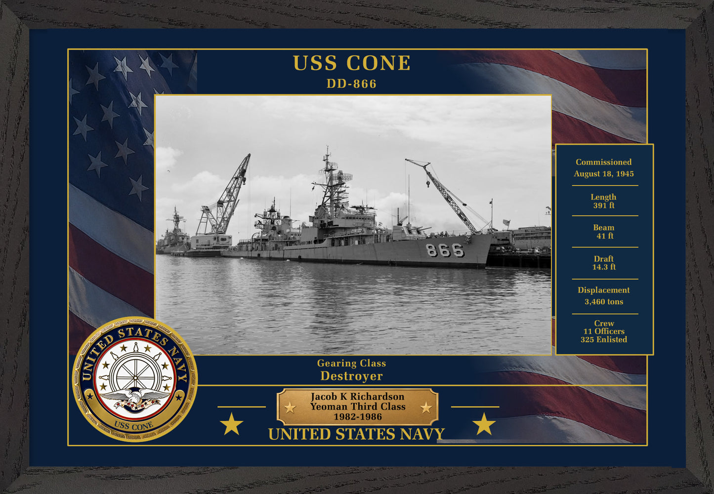 USS Cone DD-866 Framed Patriotic Photo