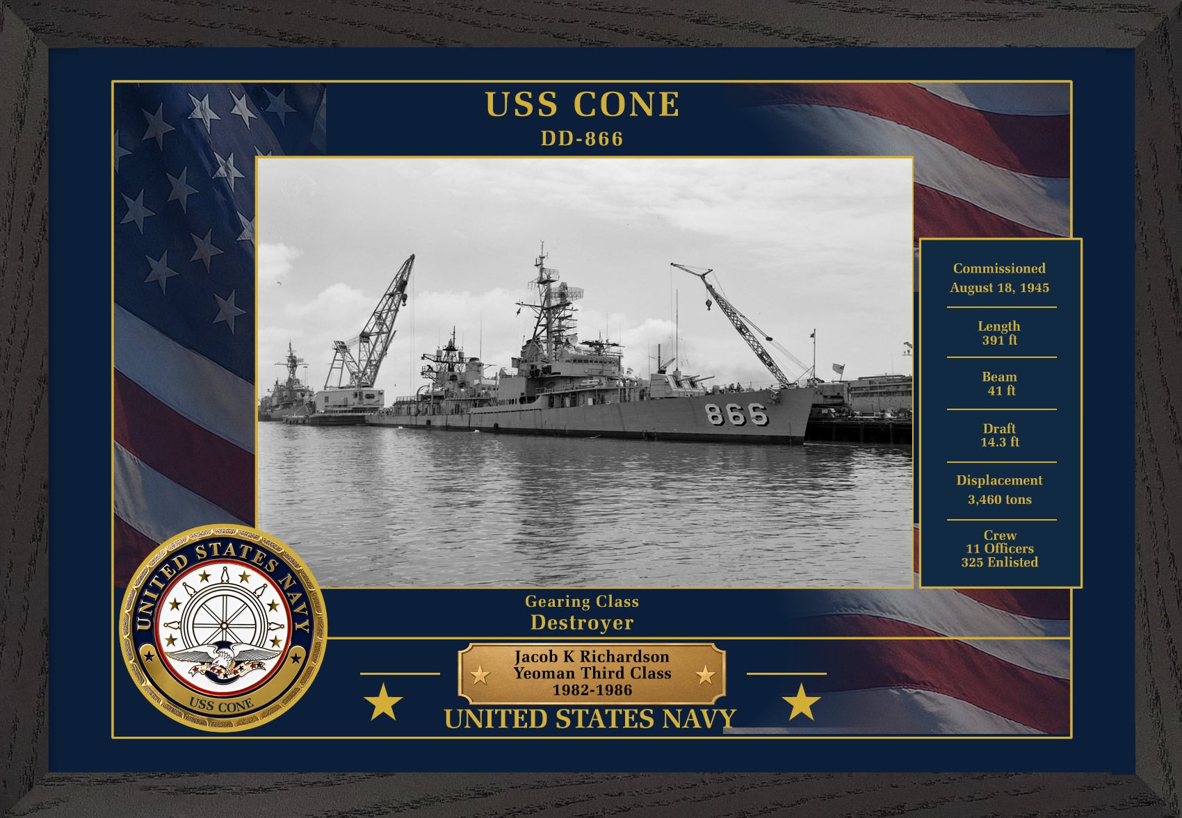 USS Cone DD-866 Framed Patriotic Photo