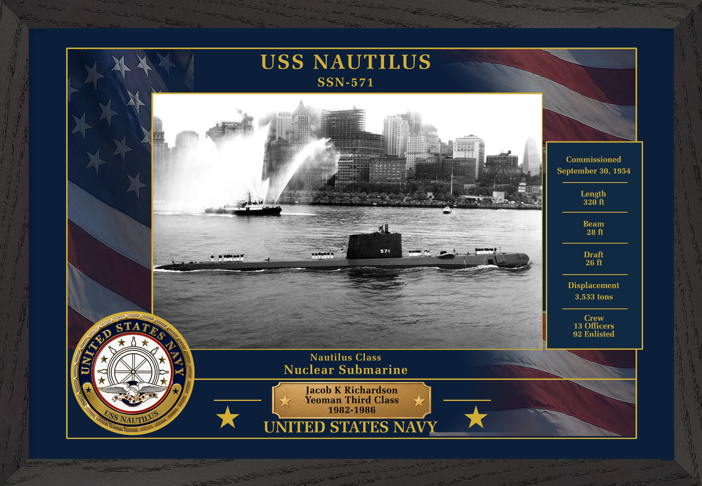 USS Nautilus SSN-571 Framed Patriotic Photo