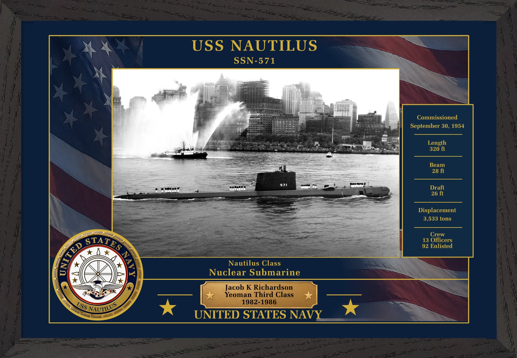 USS Nautilus SSN-571 Framed Patriotic Photo