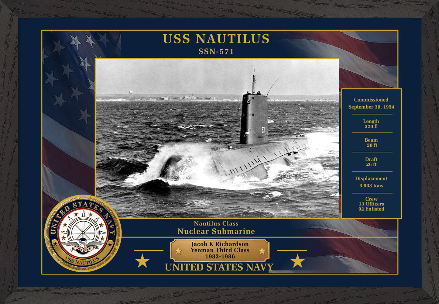 USS Nautilus SSN-571 Framed Patriotic Photo