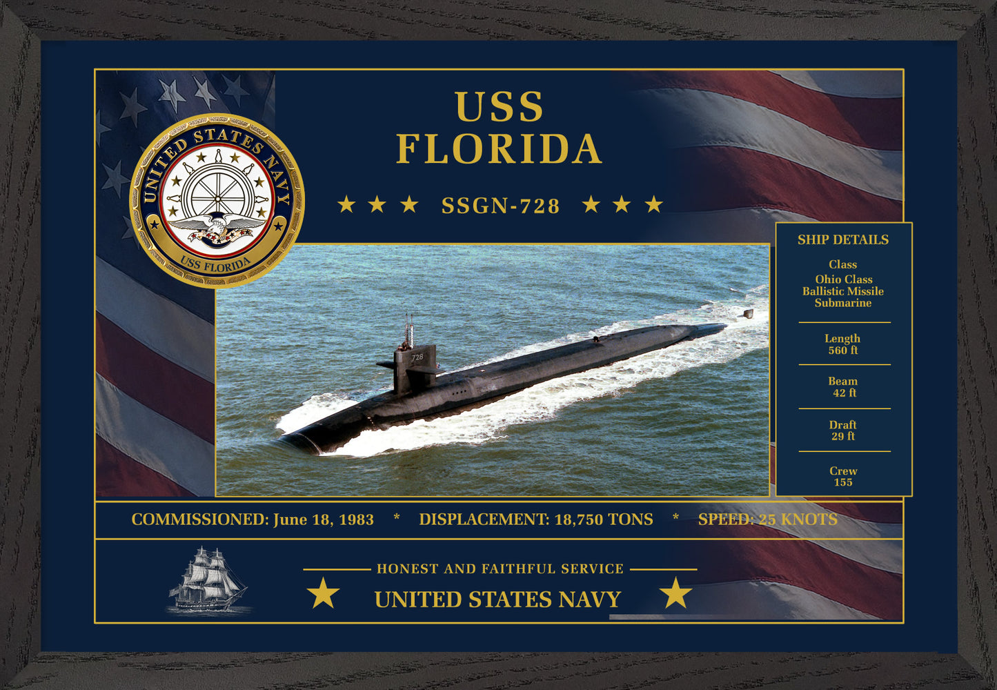 USS Florida SSGN-728 Framed Patriotic Art