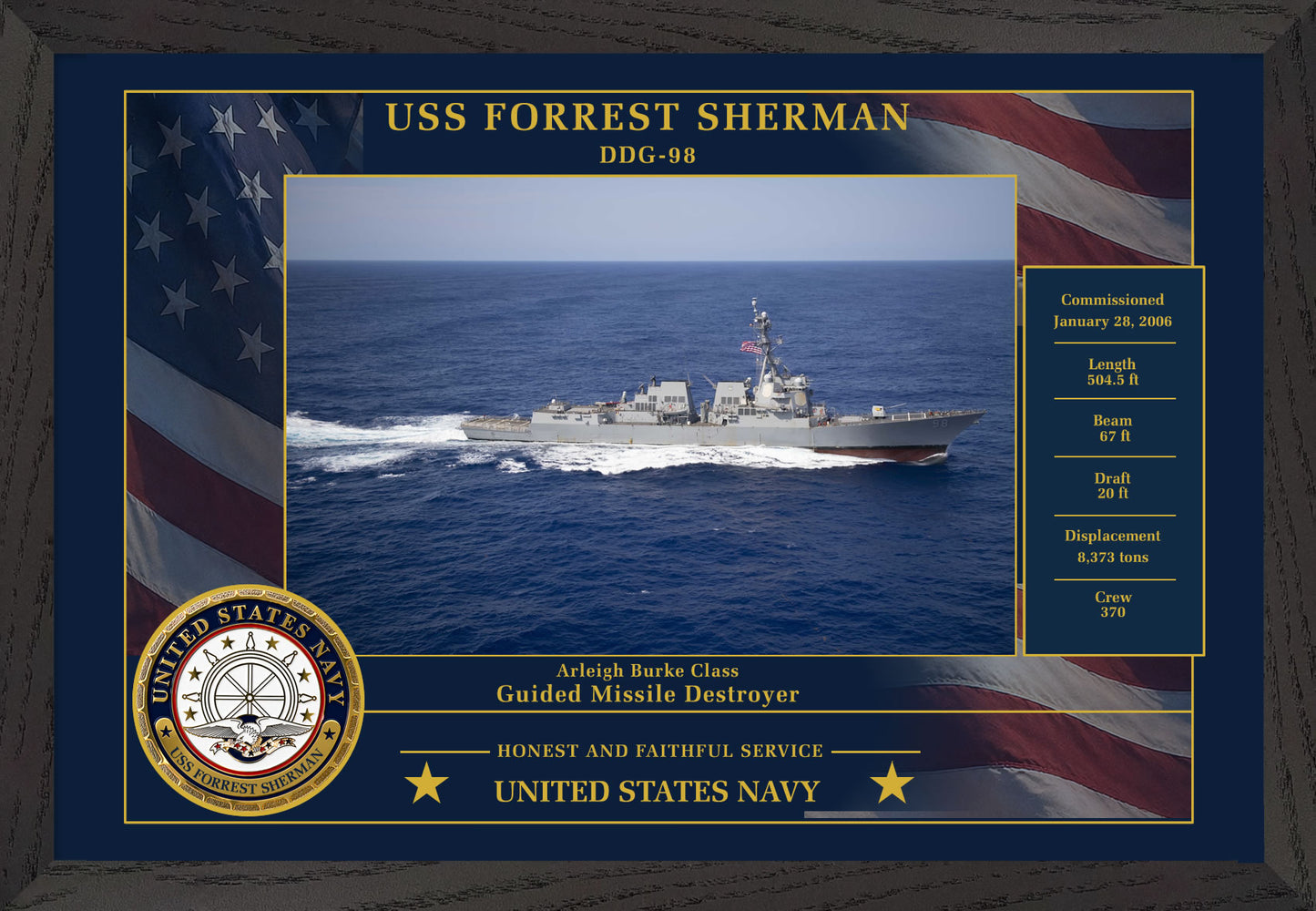 USS Forrest Sherman DDG-98 Framed Patriotic Photo
