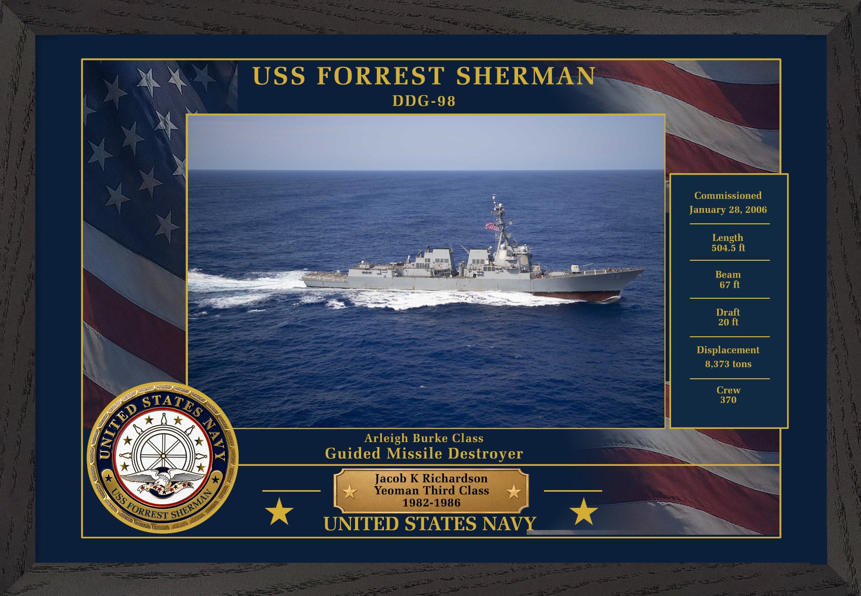 USS Forrest Sherman DDG-98 Framed Patriotic Photo