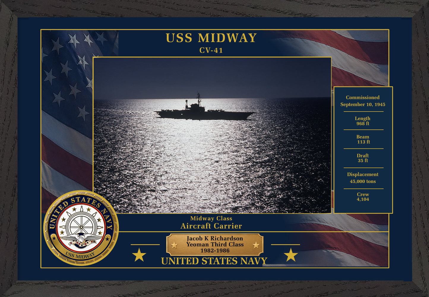 USS Midway CV-41 Framed Patriotic Photo