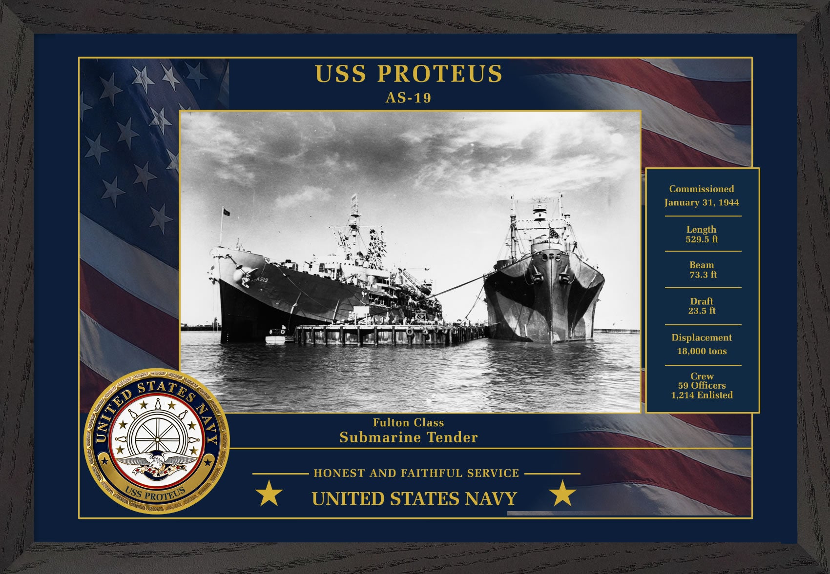 USS Proteus AS-19 Framed Patriotic Photo