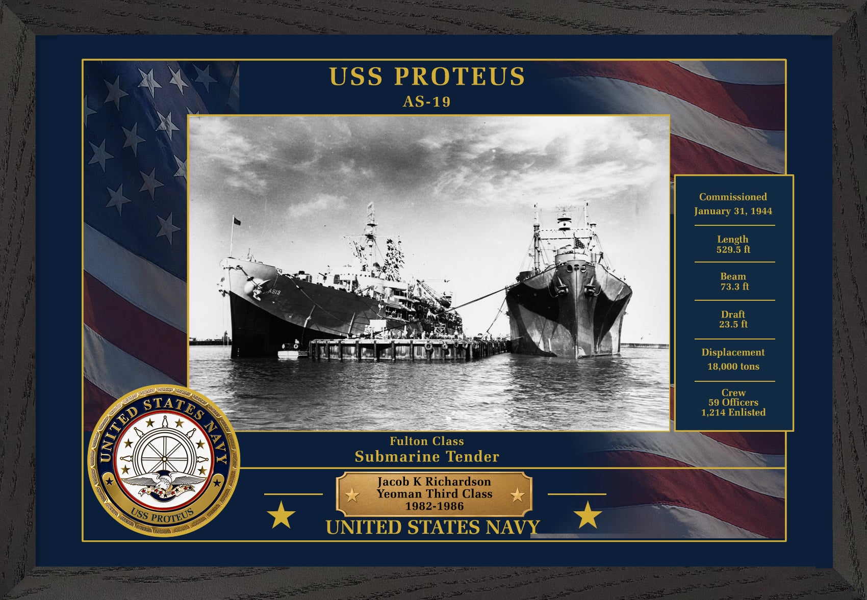 USS Proteus AS-19 Framed Patriotic Photo