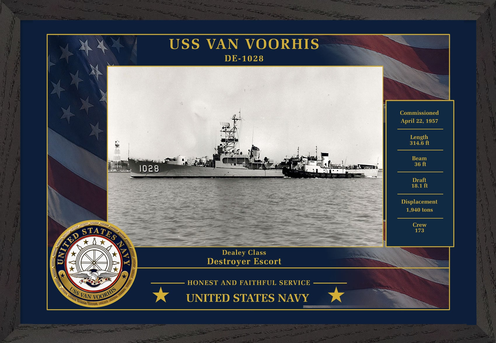 USS Van Voorhis DE-1028 Framed Patriotic Photo